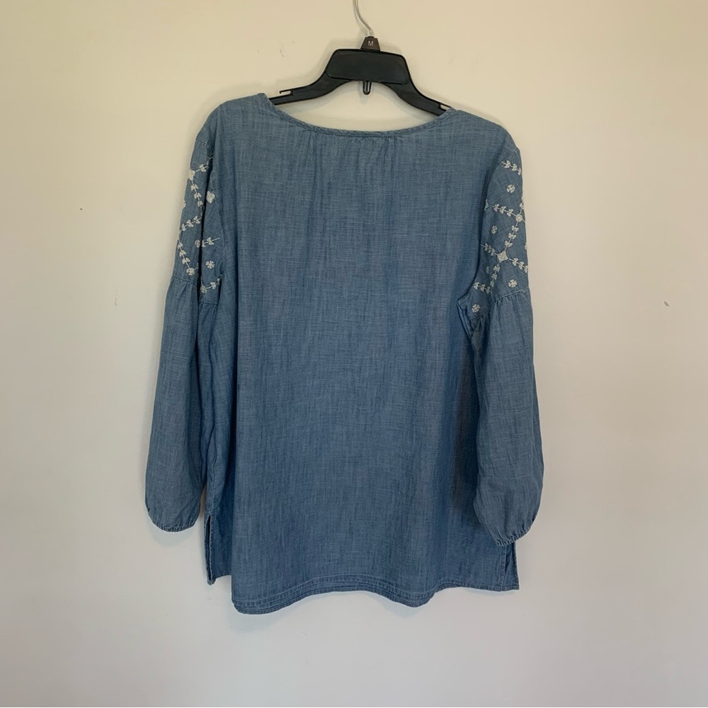 Womens Old Navy Embroidered Chambray Tassel Tunic Floral Balloon Sleeve Sz Large - Picture 7 of 10